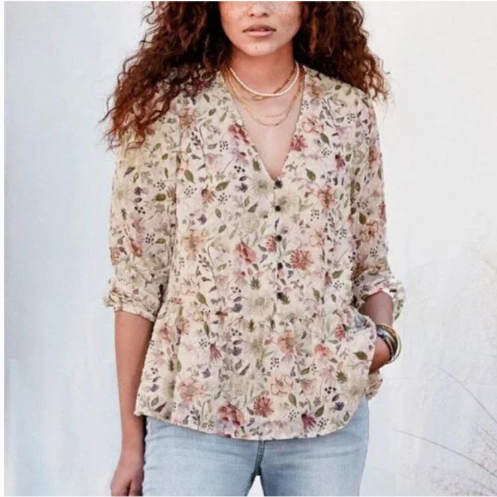 Matilda Jane Good Hart Floral Ruffle Boxy Top Size Medium Zilker‎ Button